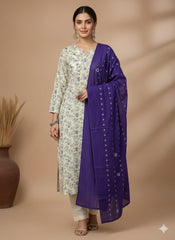 Cambric Khaddar All-Over Two-Piece Suit with Embroidered Dupatta
